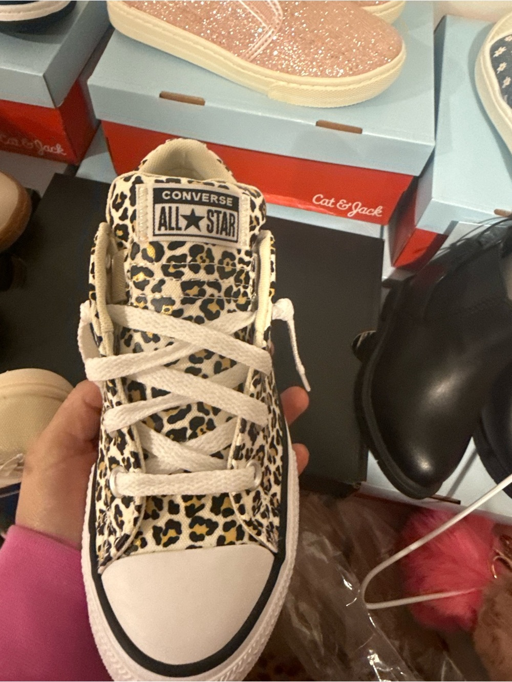 Converse All Star Kids Leopard Print High Top Sneakers - White/Yellow/Black
